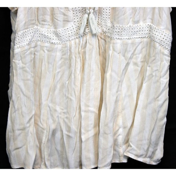 Torrid White Yellow Striped Shirt sz 3 Eyelet Lacing String Fringe Spring Summer - Picture 3 of 8